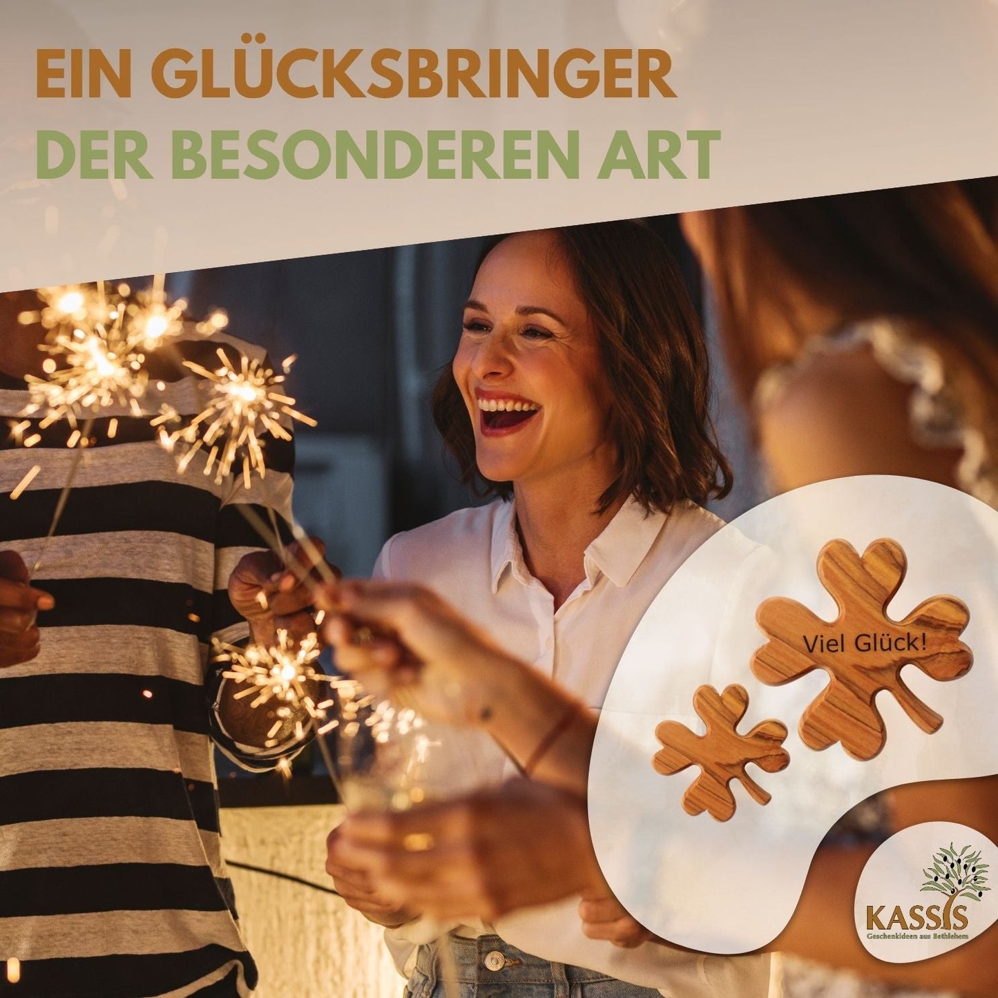 Glücksklee-Handschmeichler aus Olivenholz | Glücksbringer als Geschenk für Geburtstag, Prüfung & Neuanfang