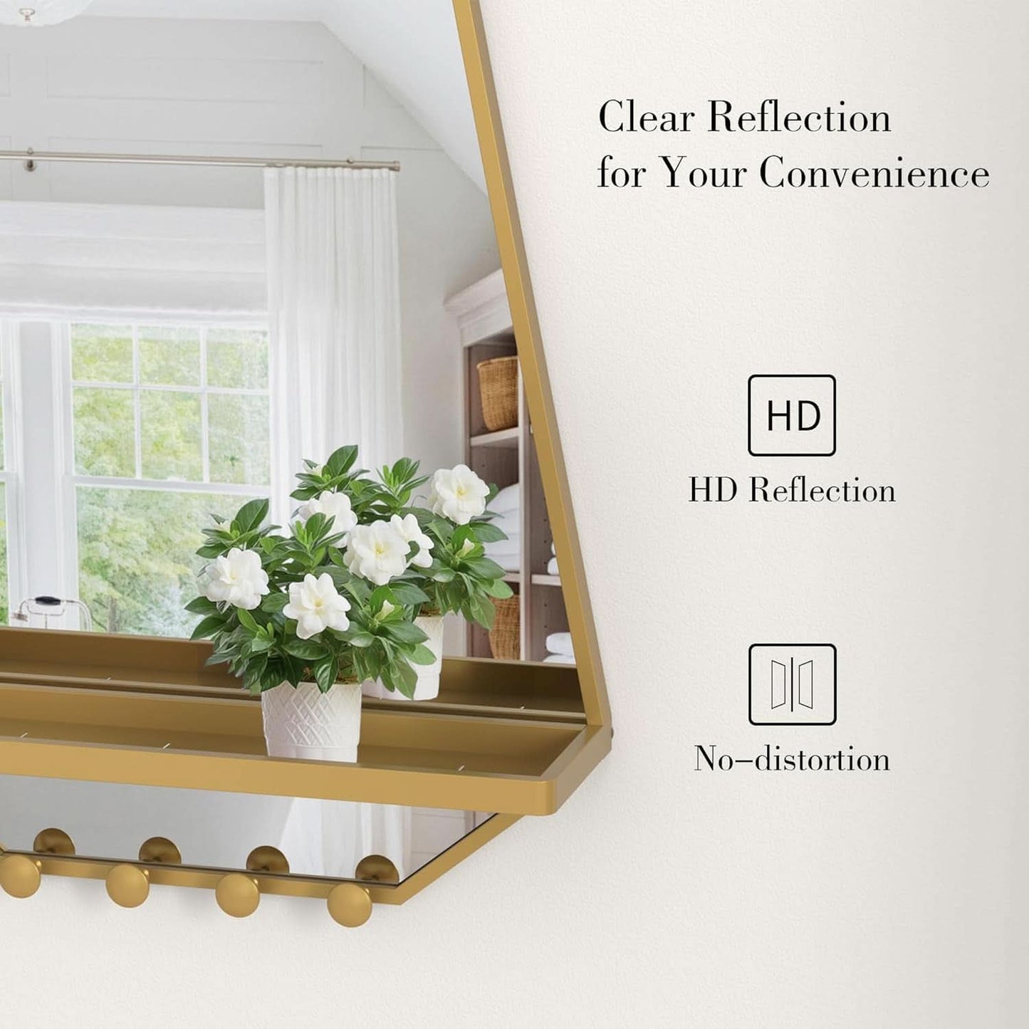 Goldtone Hexagonal Wall Mirror 26x20Inches With Shelf