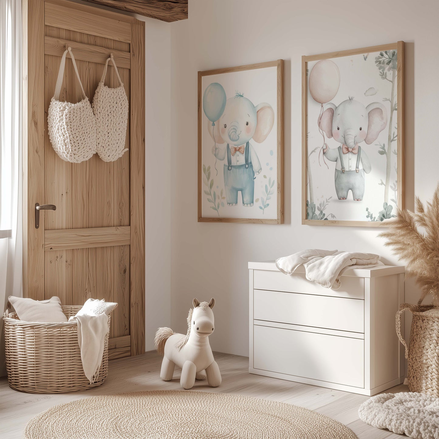 Drăguț Elefănțel Poster Cameră Copii · Elefant Acuarelă cu Balon · Decor de Perete Cameră Bebelusi · Ilustrație Animal Pastel · Print fără Ramă