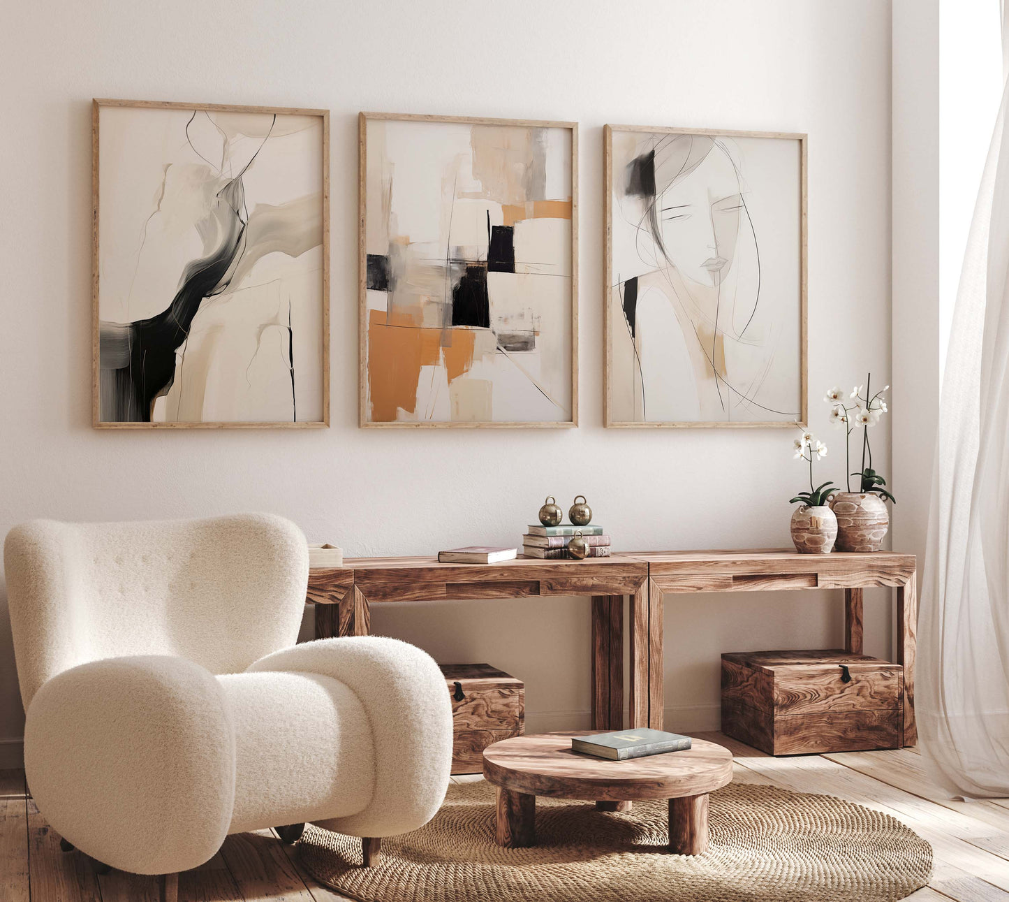 Abstraktes Beige-Schwarz-Poster · Geschenkidee · Künstlerische Linienzeichnungen und moderne Texturkunst in neutralen Naturtönen · Dekorationsdruck ohne Rahmen