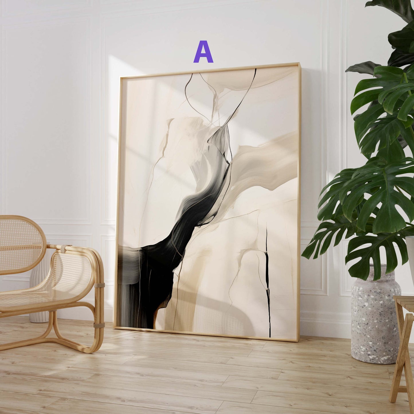 Abstraktes Beige-Schwarz-Poster · Geschenkidee · Künstlerische Linienzeichnungen und moderne Texturkunst in neutralen Naturtönen · Dekorationsdruck ohne Rahmen