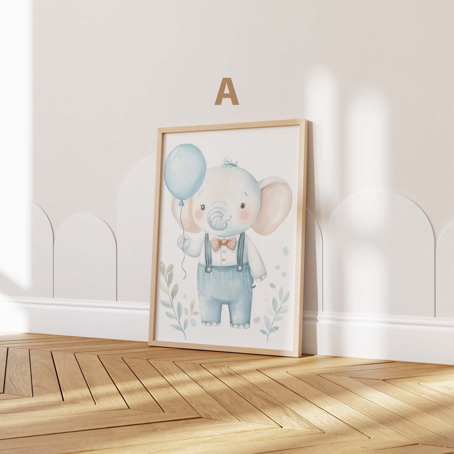 Drăguț Elefănțel Poster Cameră Copii · Elefant Acuarelă cu Balon · Decor de Perete Cameră Bebelusi · Ilustrație Animal Pastel · Print fără Ramă