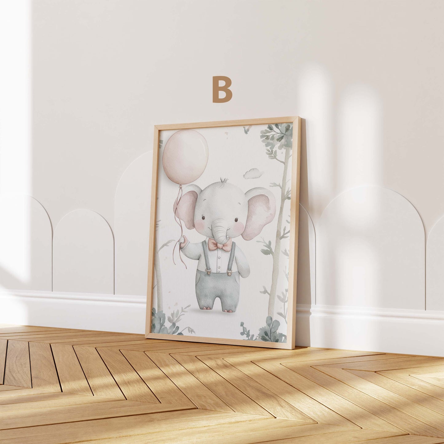 Drăguț Elefănțel Poster Cameră Copii · Elefant Acuarelă cu Balon · Decor de Perete Cameră Bebelusi · Ilustrație Animal Pastel · Print fără Ramă
