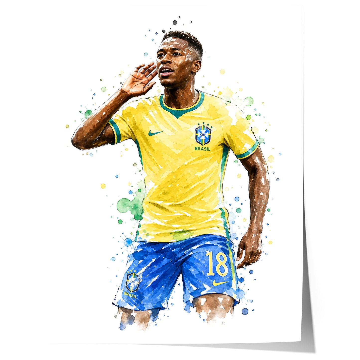 Brasilien Fußball Poster · Geschenkidee · Aquarell Sport Wandbild · Deko Print ohne Rahmen