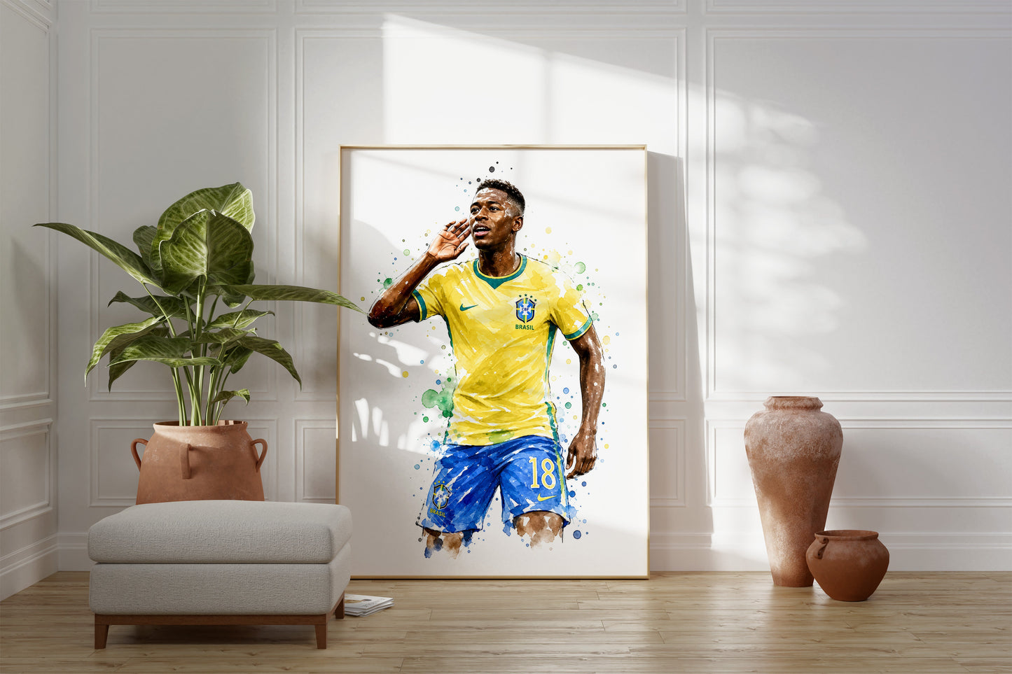 Brasilien Fußball Poster · Geschenkidee · Aquarell Sport Wandbild · Deko Print ohne Rahmen