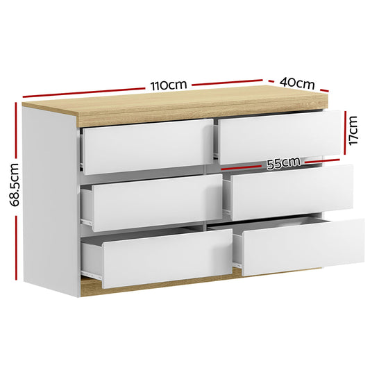 Artiss 6 Drawer Chest Cabinet Dresser Tallboy Storage Bedroom White
