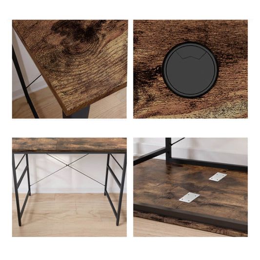 L-Shaped Convertible Desk with Shelves, Brown