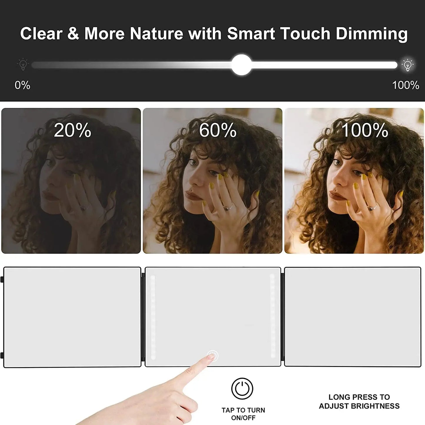 3-Way LED Tri-Fold Hair Cutting Mirror with Adjustable Brightness