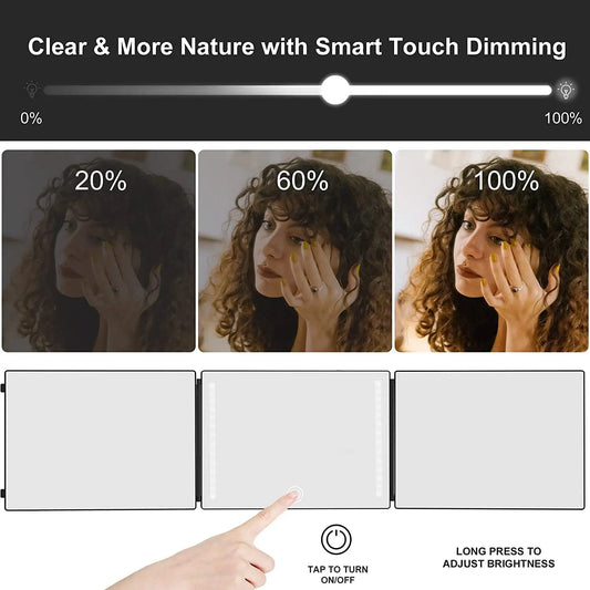 3-Way LED Tri-Fold Hair Cutting Mirror with Adjustable Brightness