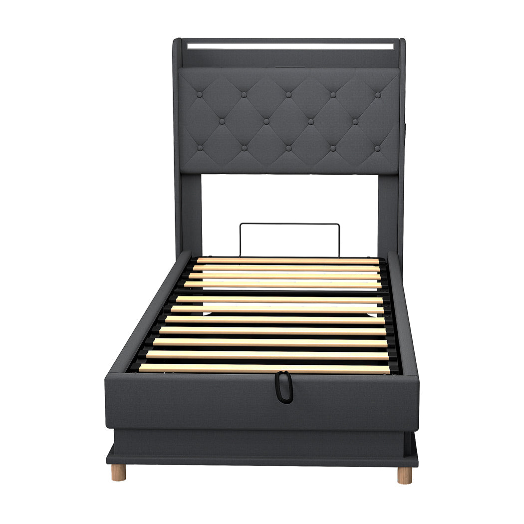 Levede Single Bed Frame Gas Lift Storage LED Light USB