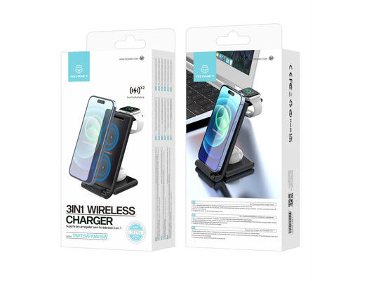 Techancy 15W 3-in-1 Wireless Charger TF2796, Compatible with Foldable Phones, Earbuds, and Watches