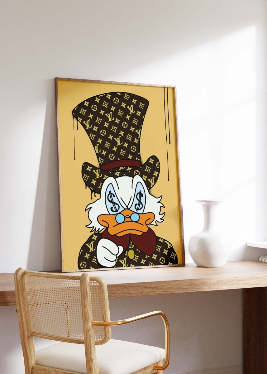 Luxus Enten-Cartoon-Poster · Geldaugen-Design · Pop Art Illustration · Street Art Stil · Moderne Wandkunst · Kunstdruck ungerahmt