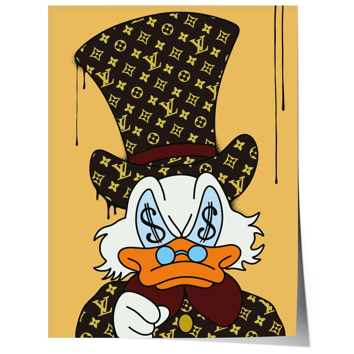Luxus Enten-Cartoon-Poster · Geldaugen-Design · Pop Art Illustration · Street Art Stil · Moderne Wandkunst · Kunstdruck ungerahmt