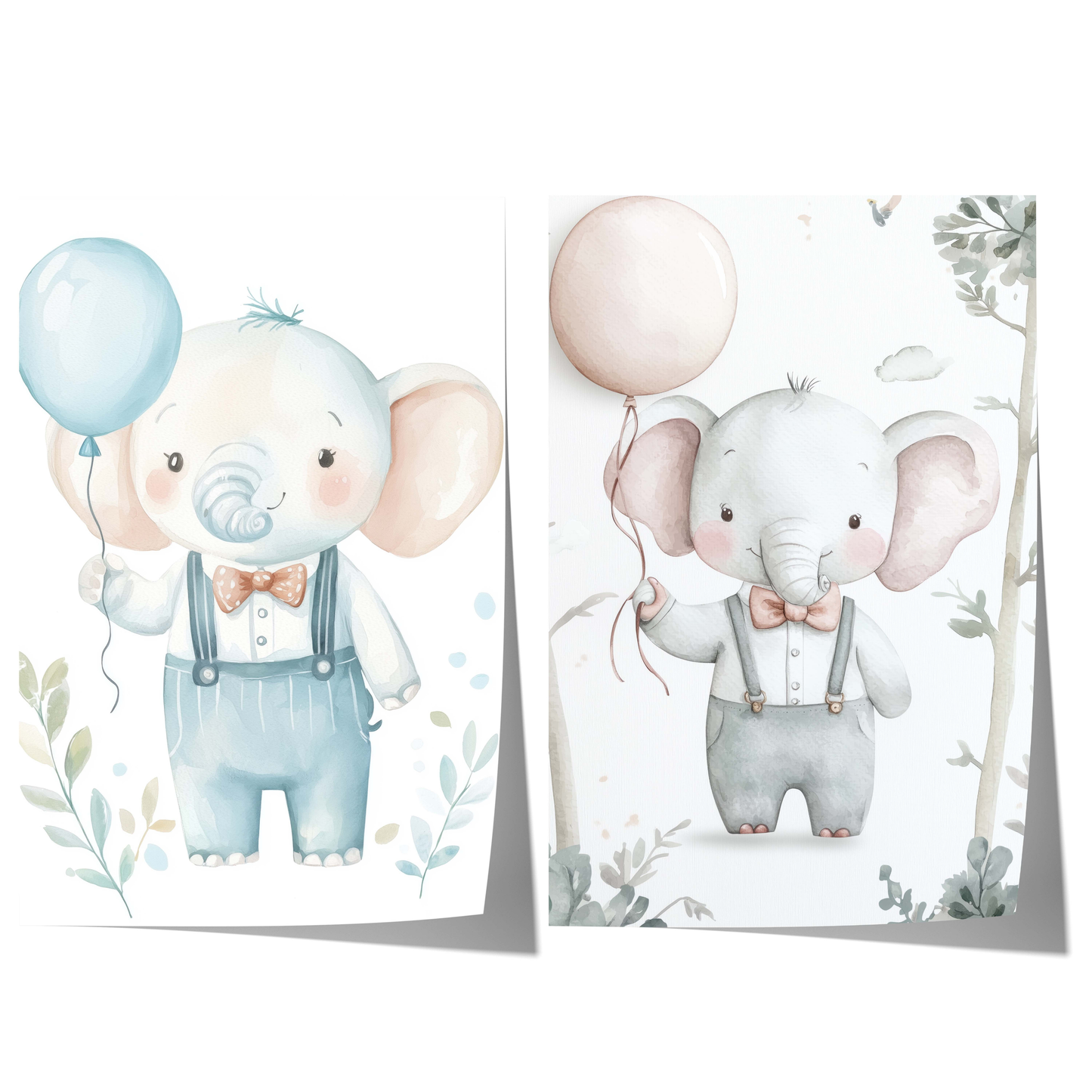 Drăguț Elefănțel Poster Cameră Copii · Elefant Acuarelă cu Balon · Decor de Perete Cameră Bebelusi · Ilustrație Animal Pastel · Print fără Ramă