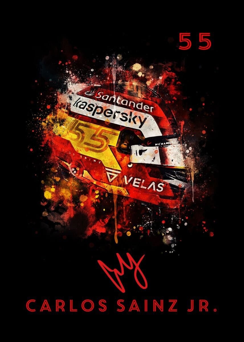 Poster Formel 1 Helm Aquarell Rennfahrer Name Unterschrift Rennnummer · Deko-Print ohne Rahmen