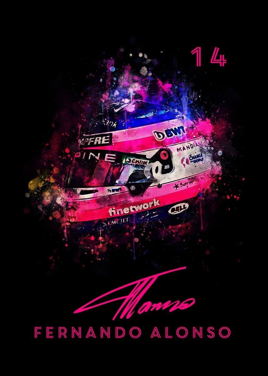 Poster Formel 1 Helm Aquarell Rennfahrer Name Unterschrift Rennnummer · Deko-Print ohne Rahmen