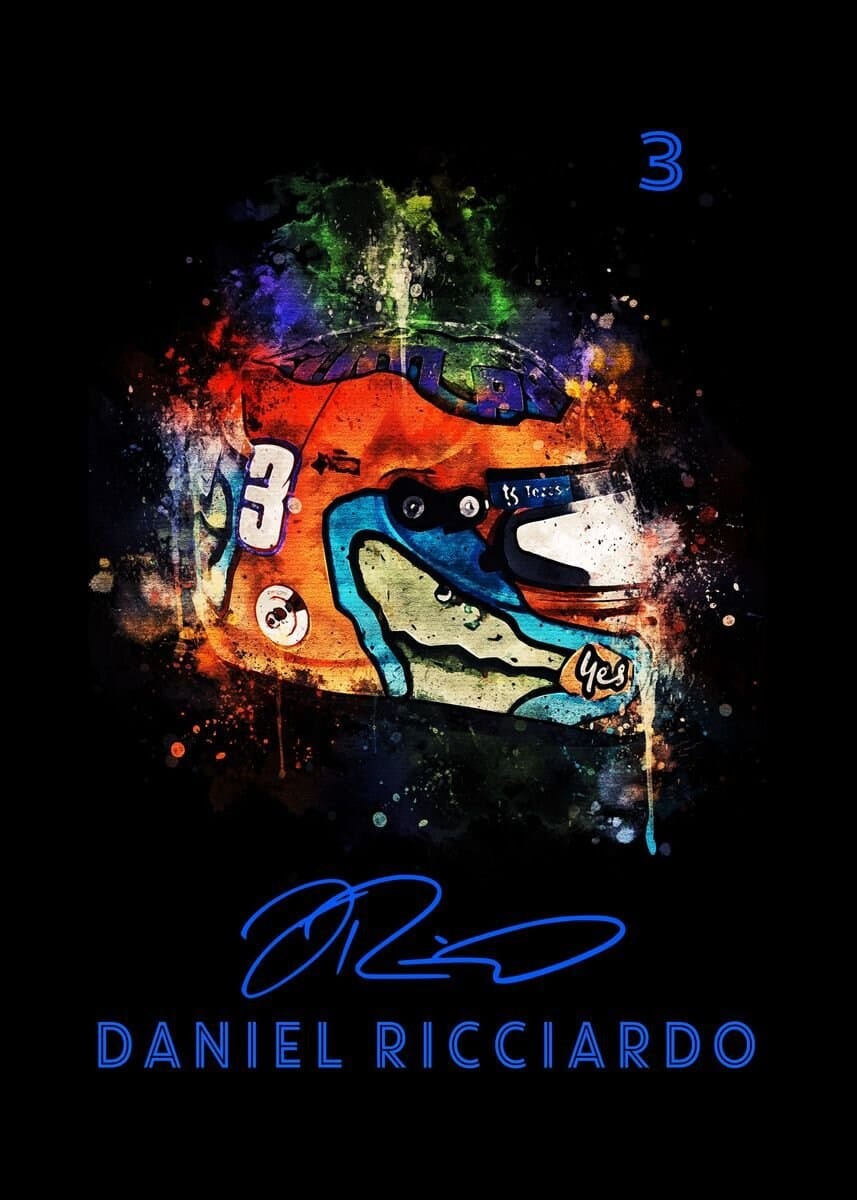 Poster Formel 1 Helm Aquarell Rennfahrer Name Unterschrift Rennnummer · Deko-Print ohne Rahmen