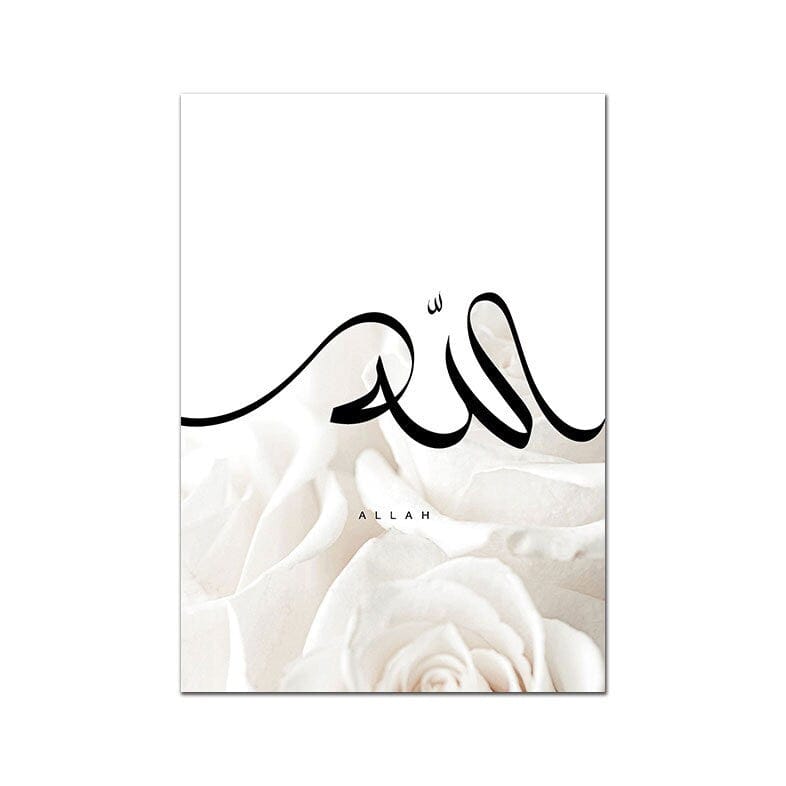 Poster weiße Rosen  Kalligraphie · Wandbilder Wohnzimmer & Schlafzimmer · Deko Print Bilder · ohne Rahmen