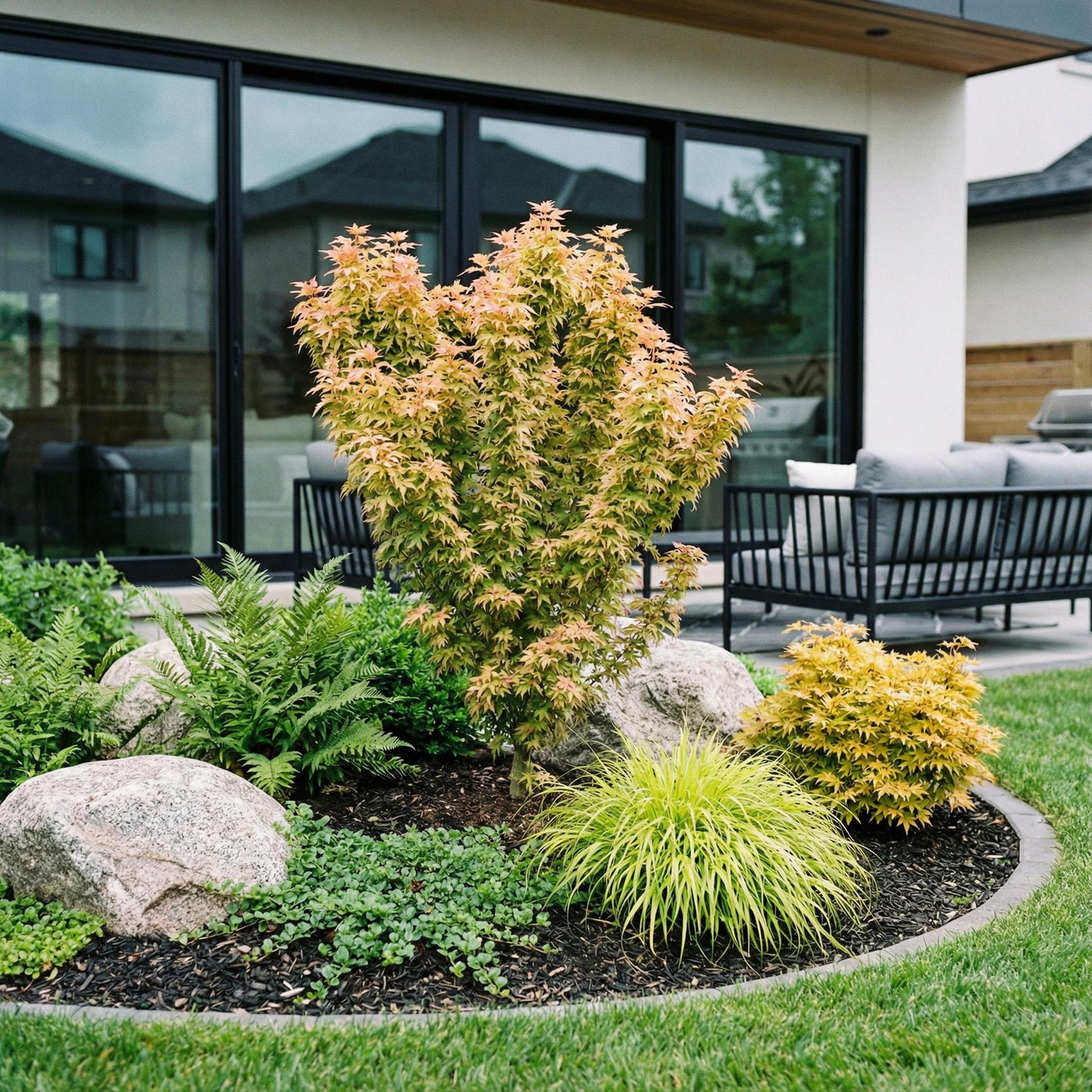 Japanischer Ahorn Acer palmatum Koto Hime, laubabwerfende Gartenpflanze in Grün, kompakter Zierahorn für Garten und Kübel, Ø26cm, 90cm hoch, für
